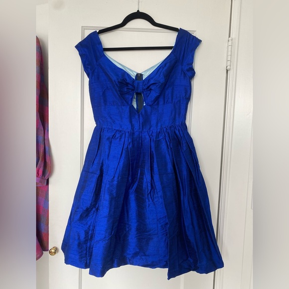 Royal blue silk dupioni dress with keyhole - Picture 1 of 3
